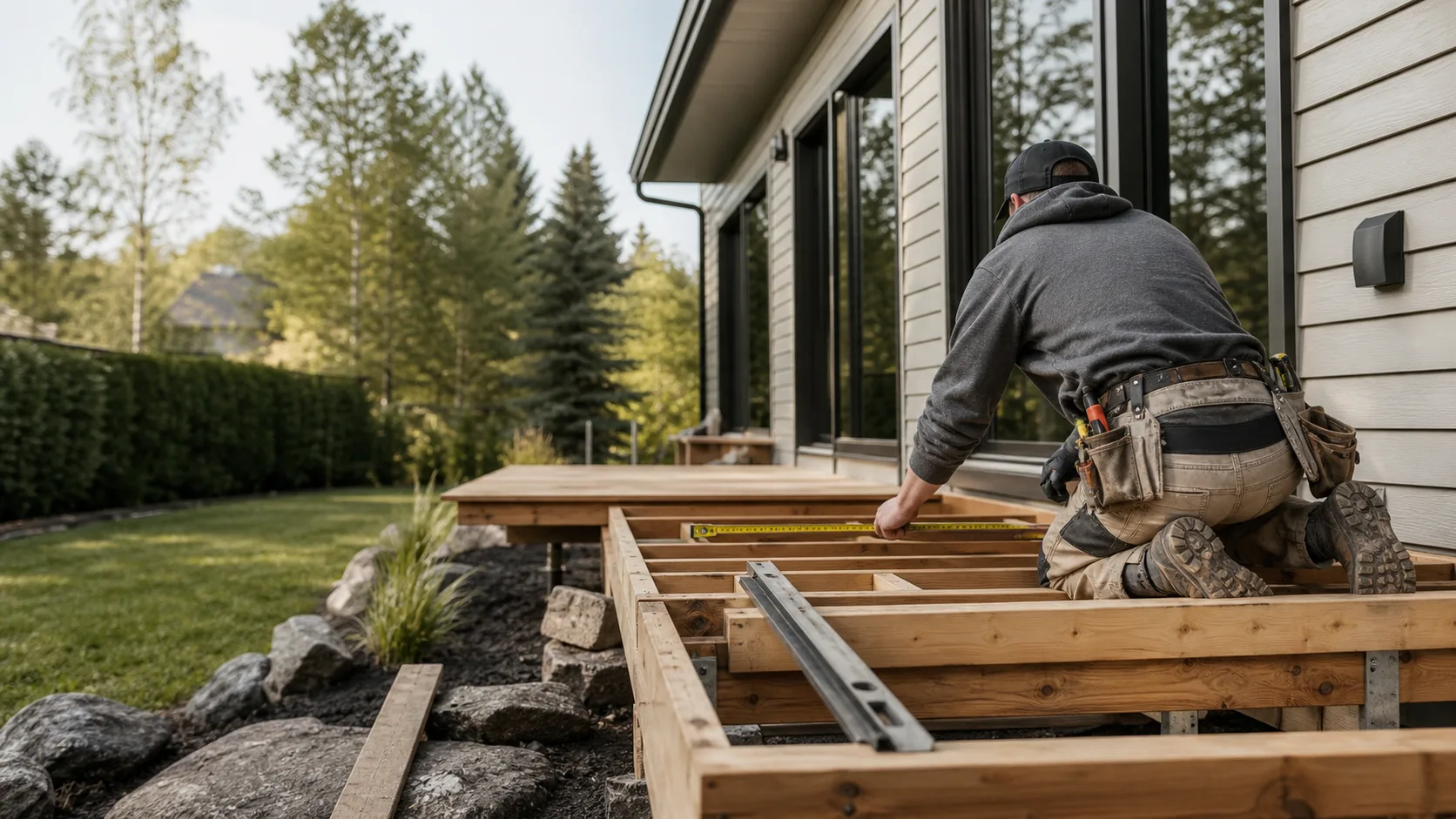 Entrepreneur construisant une terrasse residentielle a Gatineau